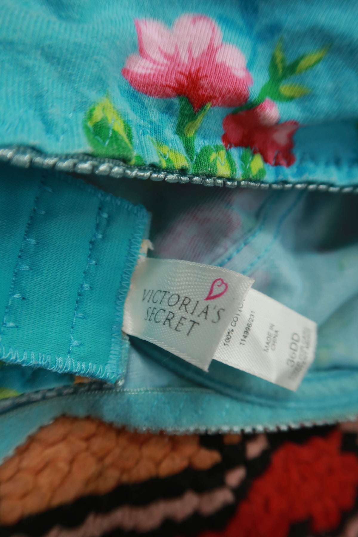 Vintage 2000s Victoria’s Secret blue floral cotton bra, women's top, by Elektra Vintage, featuring a feminine floral pattern and comfortable fit.