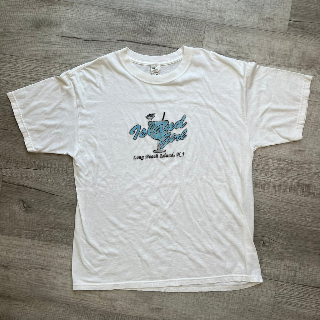 2000s Vintage Blue Island Girl Glitter Graphic Tee by Anvil - Elektra Vintage