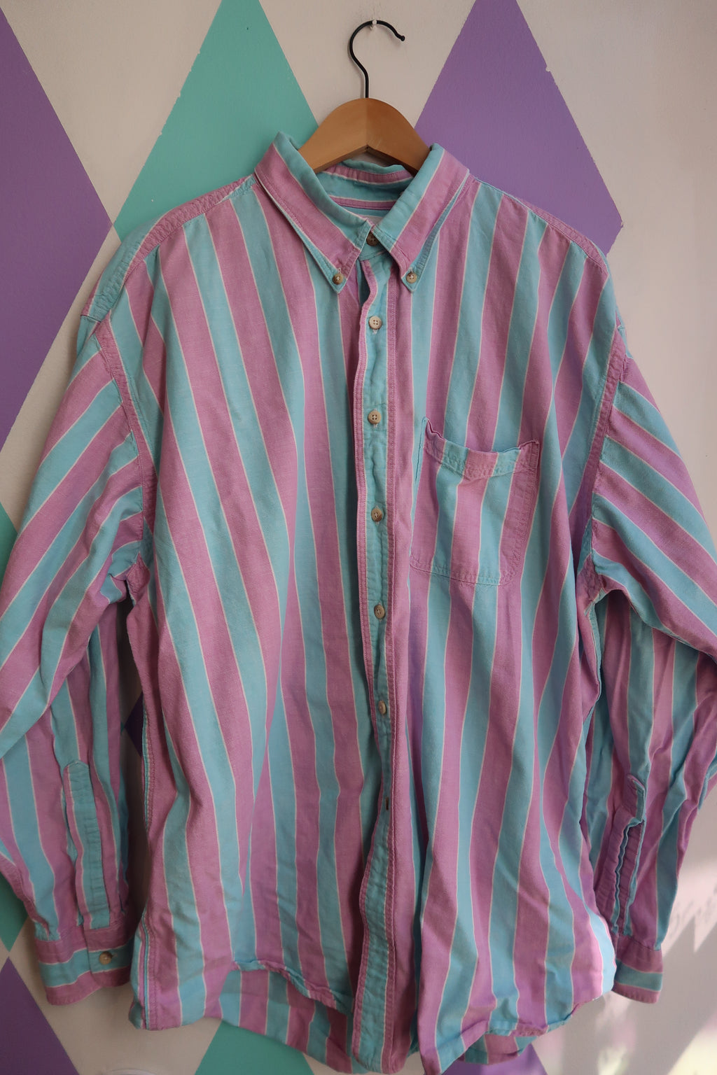 Vintage LL Bean Purple and Blue Striped Button Up