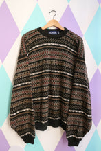 Load image into Gallery viewer, Vintage Honors 90s Earth-Tone Patterned Knit Sweater — Cozy Chunky Crewneck
