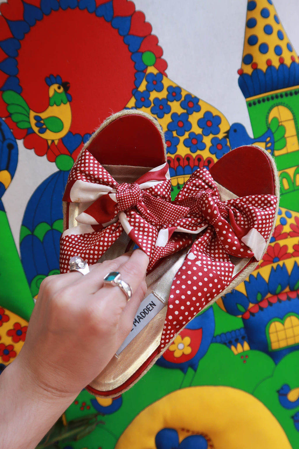 Vintage Y2K Steve Madden Red Polka Dot Bow Espadrille Wedges