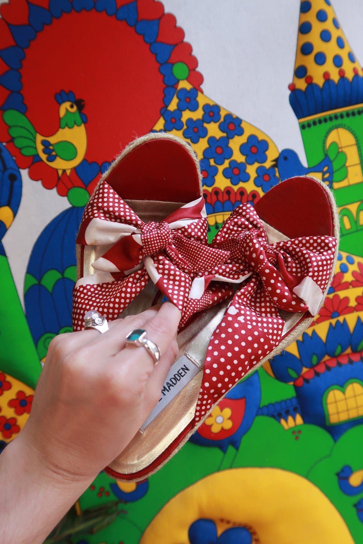 Vintage Y2K Steve Madden Red Polka Dot Bow Espadrille Wedges