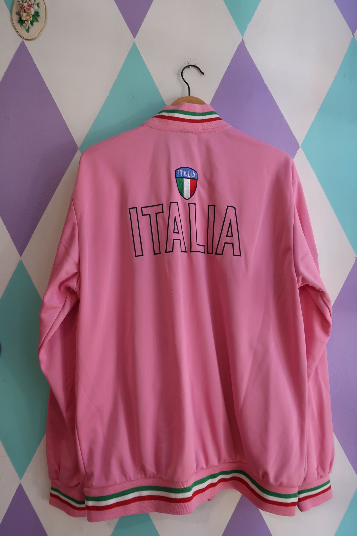 Vintage 2000s Italia Track Jacket – Pink Zip-Up with Flag Trim - Elektra Vintage