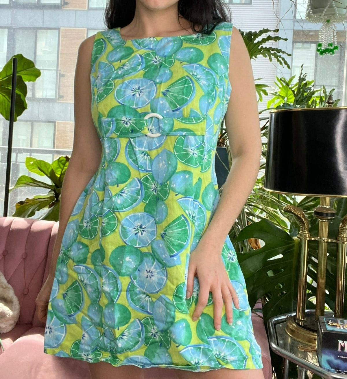 90s Vintage Citrus Lime Mini Dress - Elektra Vintage