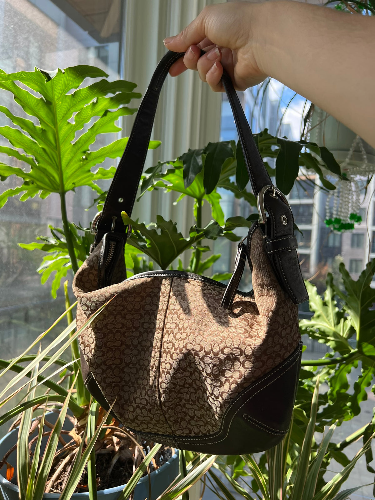 2000s Vintage Coach Canvas Monogram Shoulder Bag - Elektra Vintage