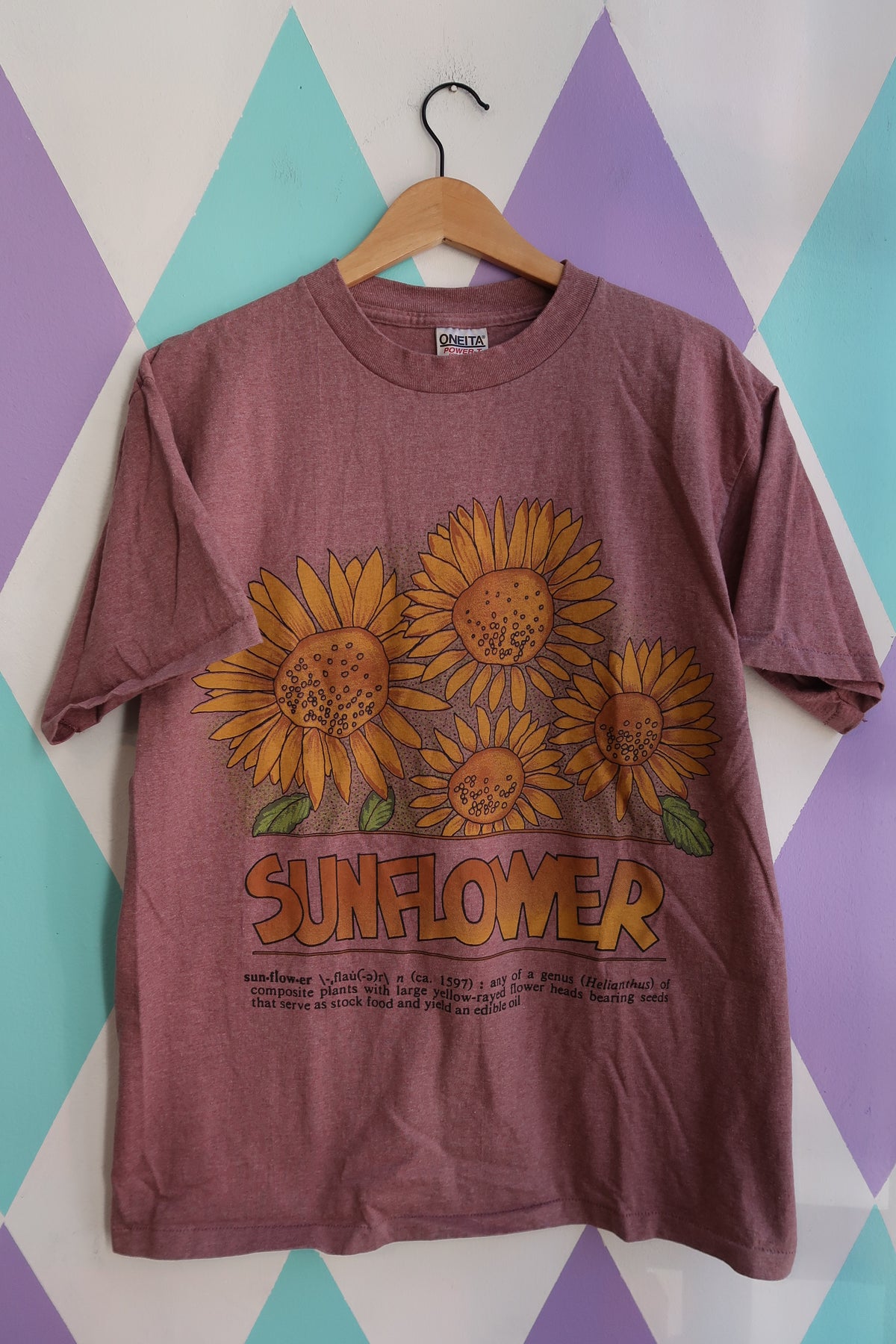 Vintage 90s Oneita Sunflower Graphic Tee – Heather Maroon