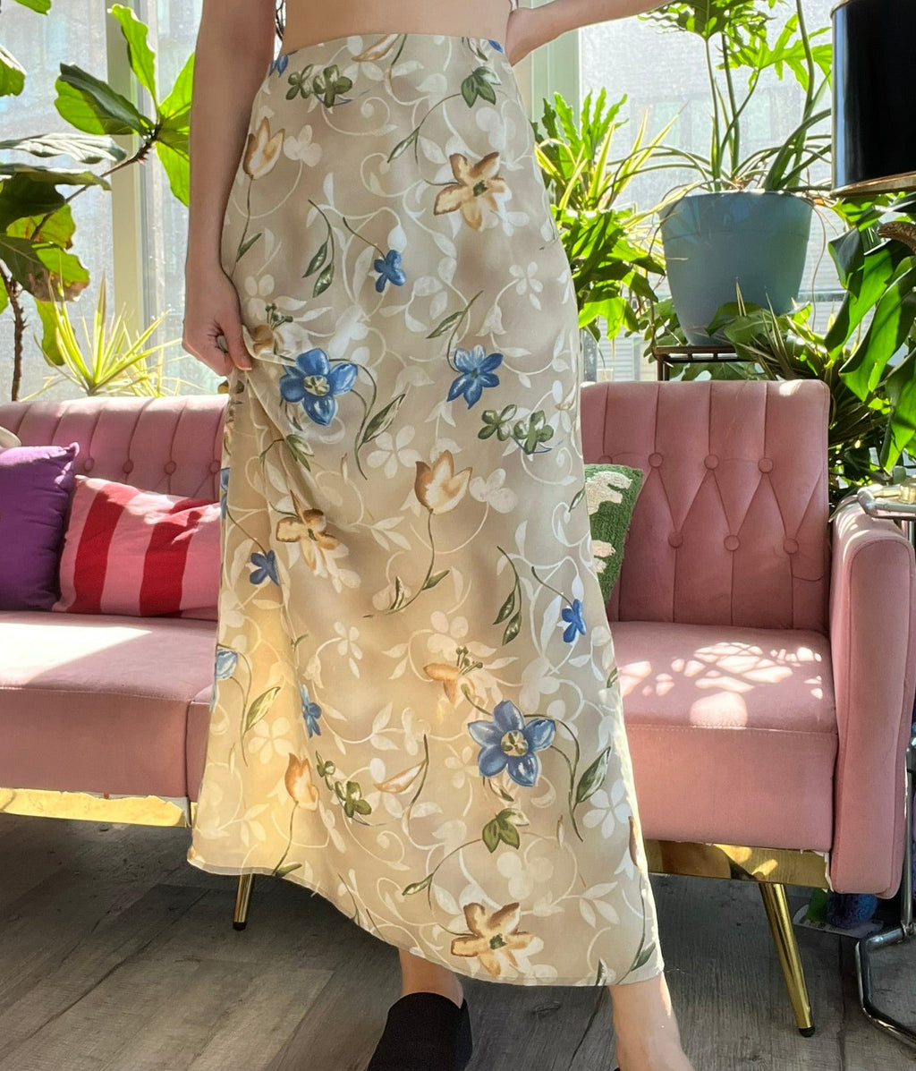 90s Vintage Floral Maxi Skirt - Elektra Vintage