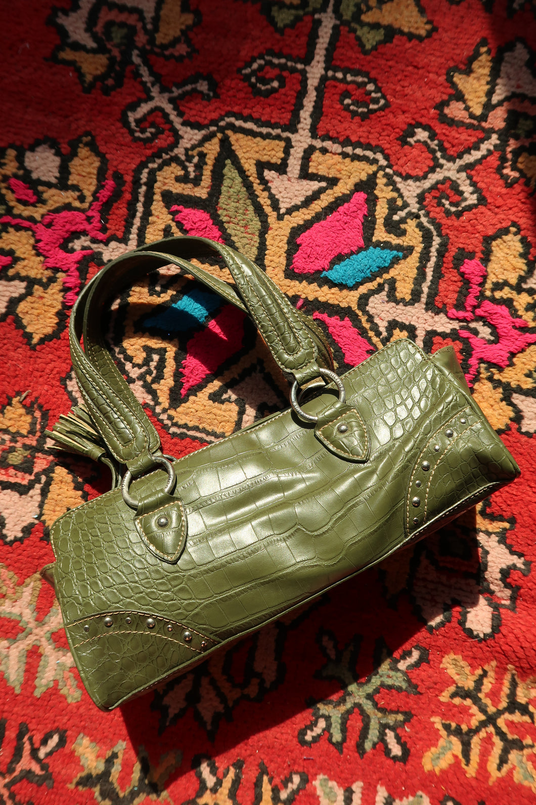 Tommy Hilfiger Olive Green Faux Crocodile Handbag – Y2K Shoulder Bag