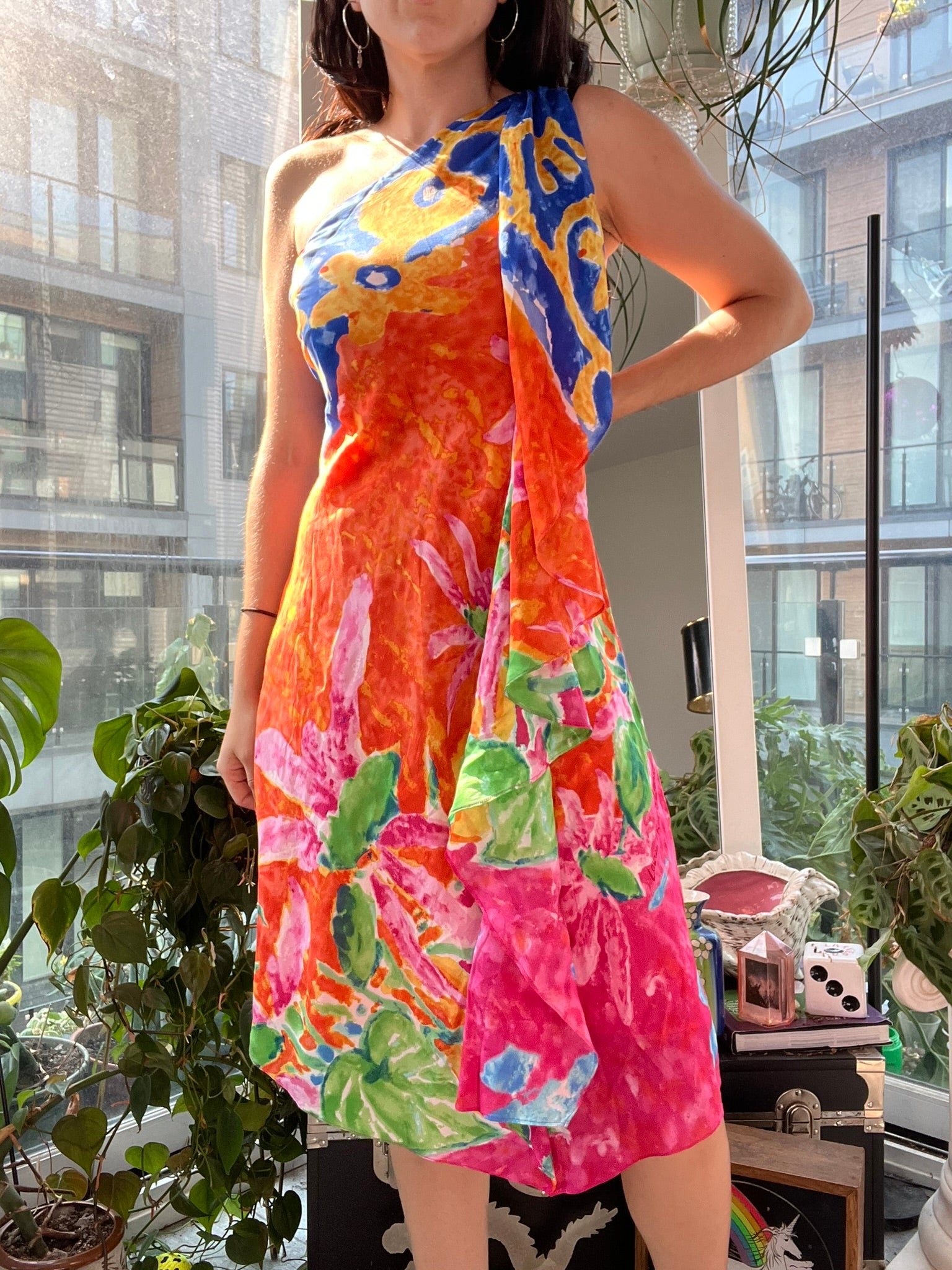 Vintage Ralph Lauren 100% Silk Tropical Floral One Shoulder Dress Vintage Ralph Lauren 100% Silk Tropical Floral One Shoulder Dress