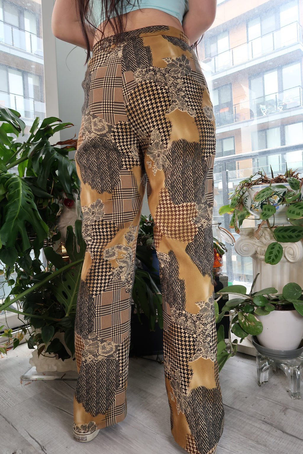 Vintage Houndstooth Lace Patterned Pants