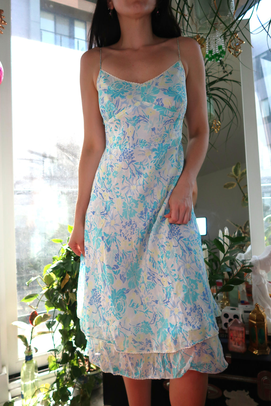 Vintage Silk Floral Midi Dress - Elektra Vintage
