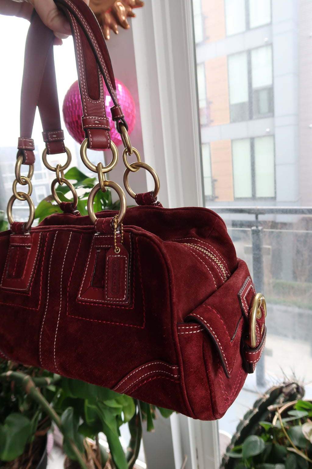 Vintage Red Suede Coach Bag