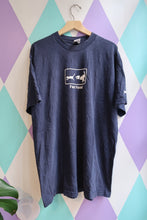 Load image into Gallery viewer, Vintage Y2K “Fast Food” Cat &amp; Dog Graphic Tee – Navy Blue
