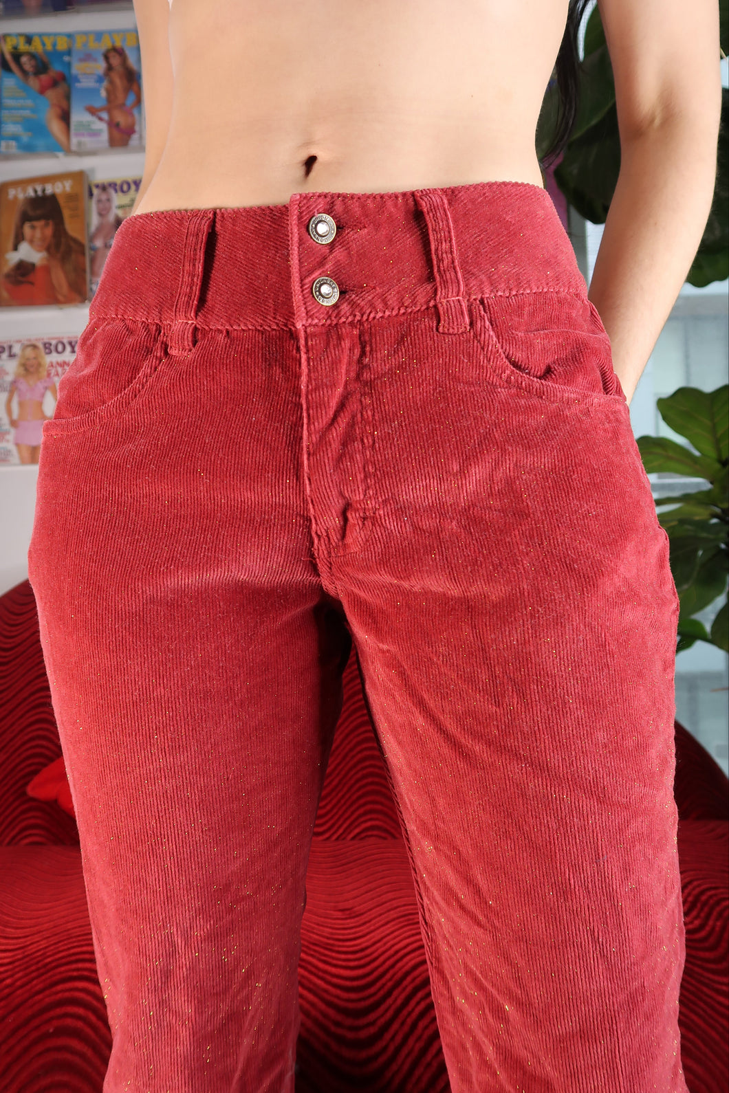 Vintage 2000s Red Corduroy Flare Pants