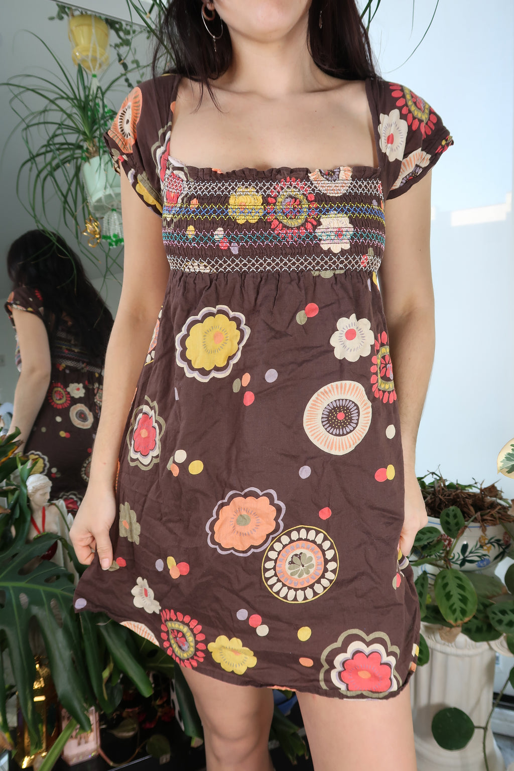 Vintage 2000s Brown Pattern Dress by Forever 21