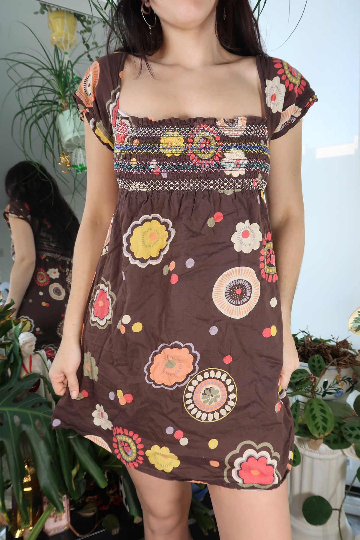 Vintage 2000s Brown Pattern Dress by Forever 21