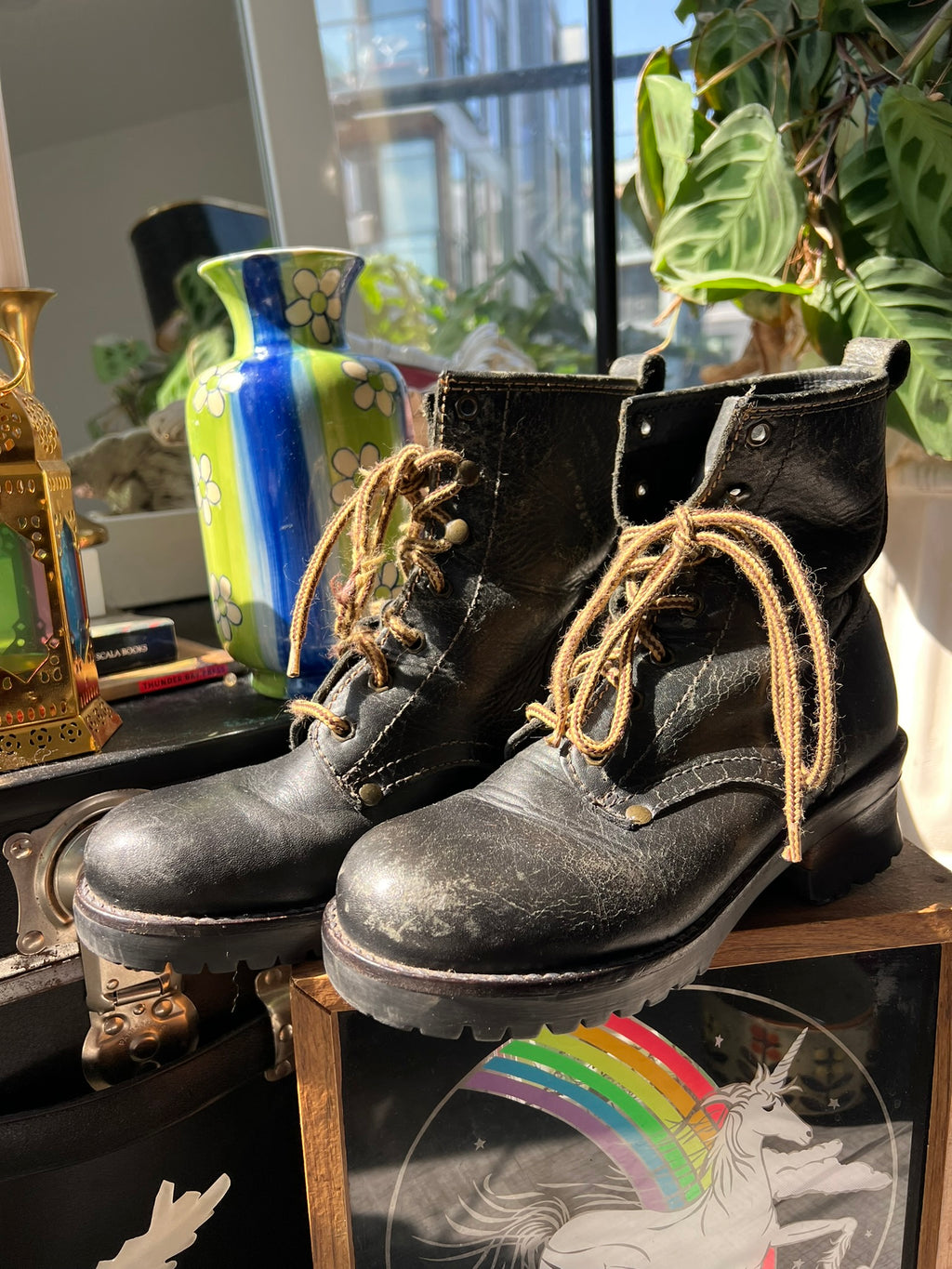 Vintage MIA leather combat boots by Elektra Vintage featuring rugged design and lace-up front on a neutral background.