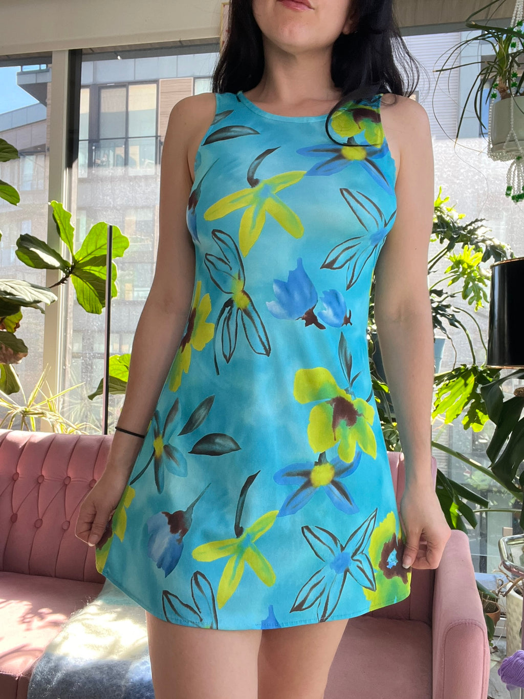 2000s Vintage Blue Floral Mini Dress - Elektra Vintage