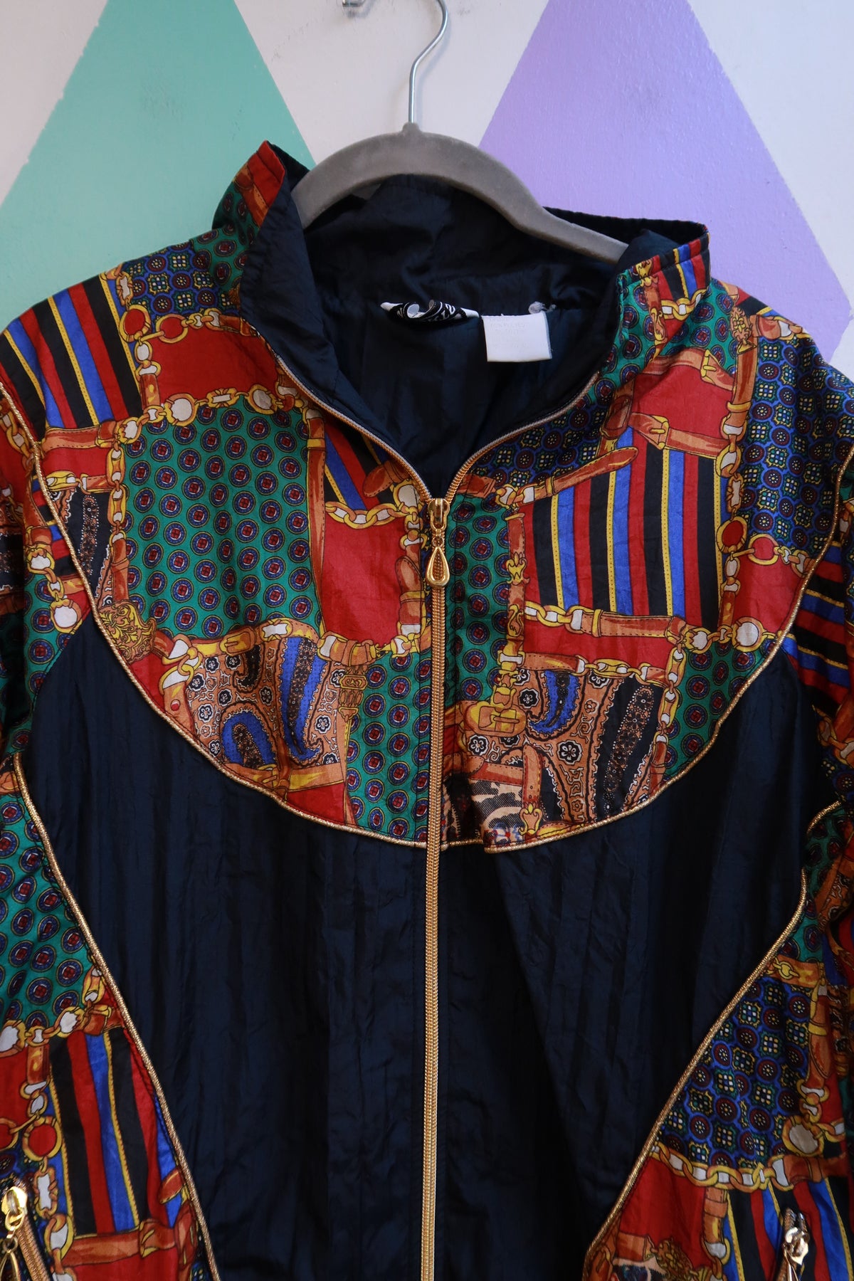 Vintage 90s Baroque Print Colorblock Windbreaker Jacket