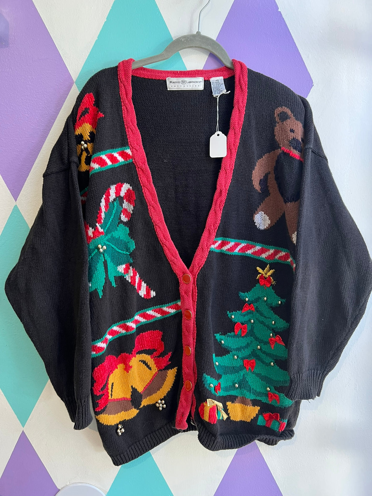 Vintage Christmas Patchwork Knit Cardigan Sweater - Elektra Vintage