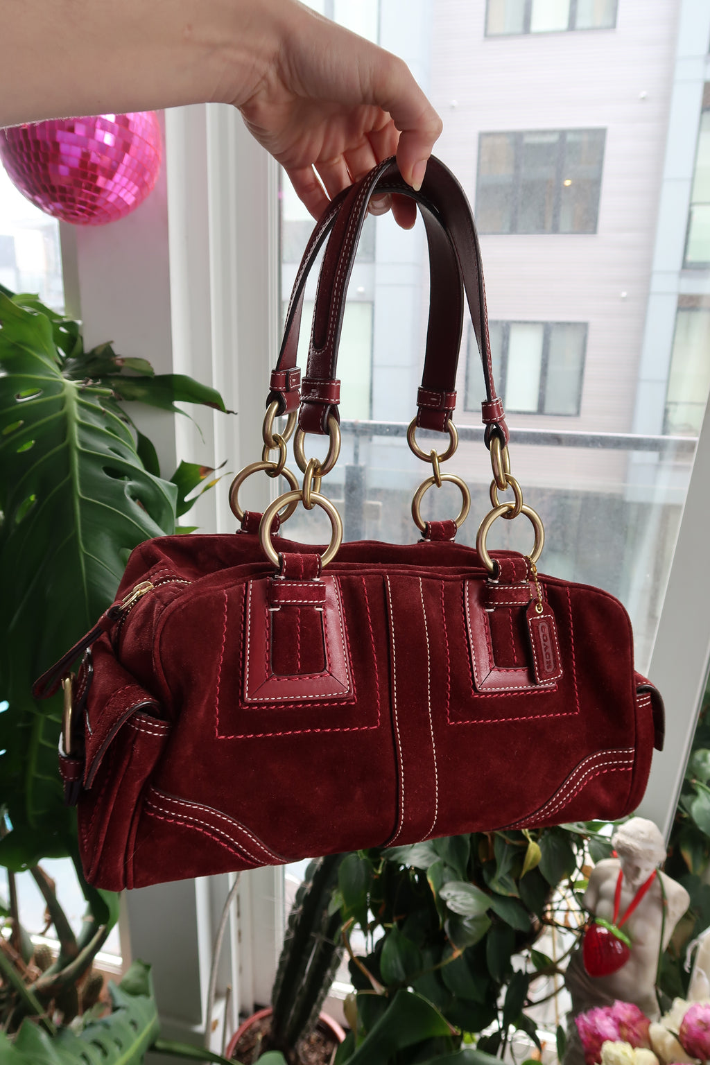 Vintage Red Suede Coach Bag