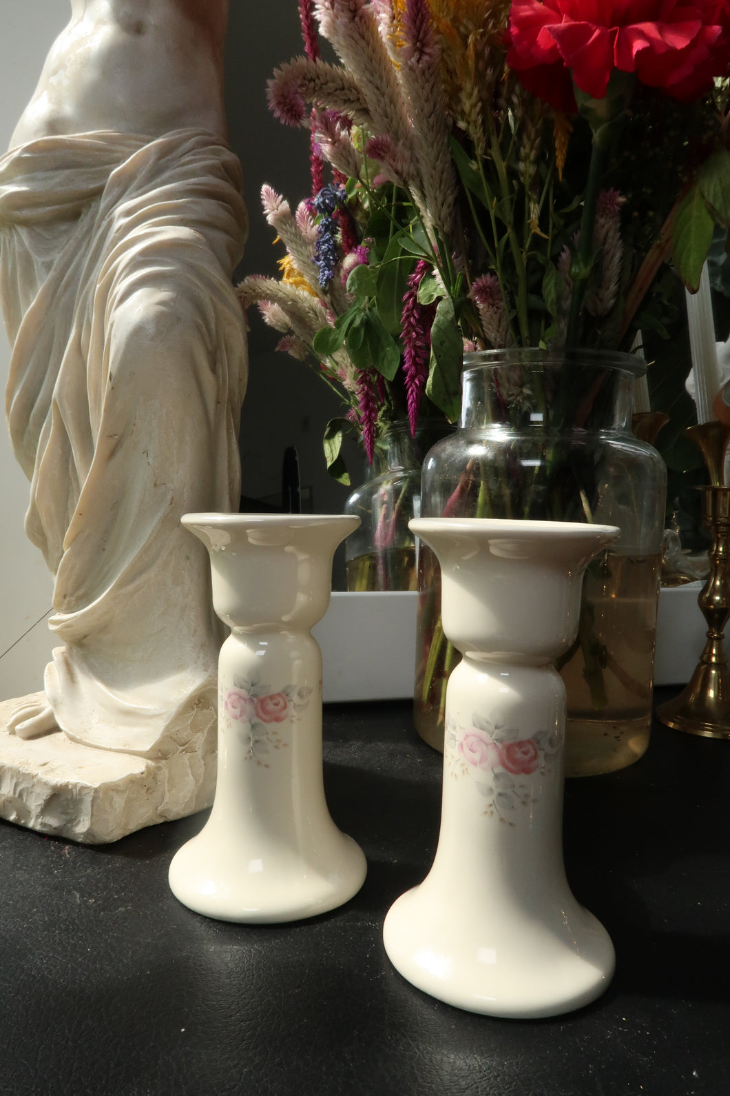 Vintage Pfaltzgraff Ceramic Candleholders – Rose Floral Taper Holders