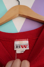 Load image into Gallery viewer, Vintage 90s Seasons Greetings Mouse Sweatshirt – Red Graphic Holiday Crewneck
