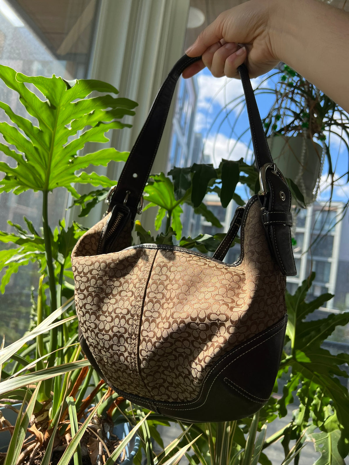 2000s Vintage Coach Canvas Monogram Shoulder Bag - Elektra Vintage