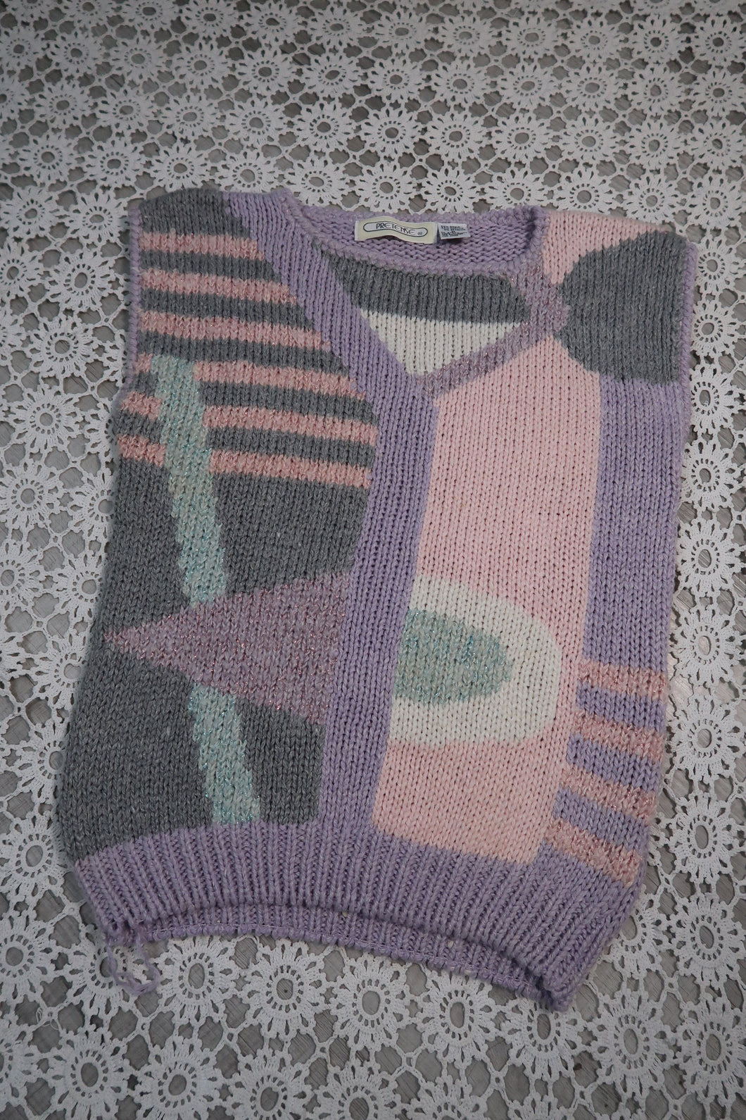 Vintage 1980s Pastel Geometric Knit Sweater Vest