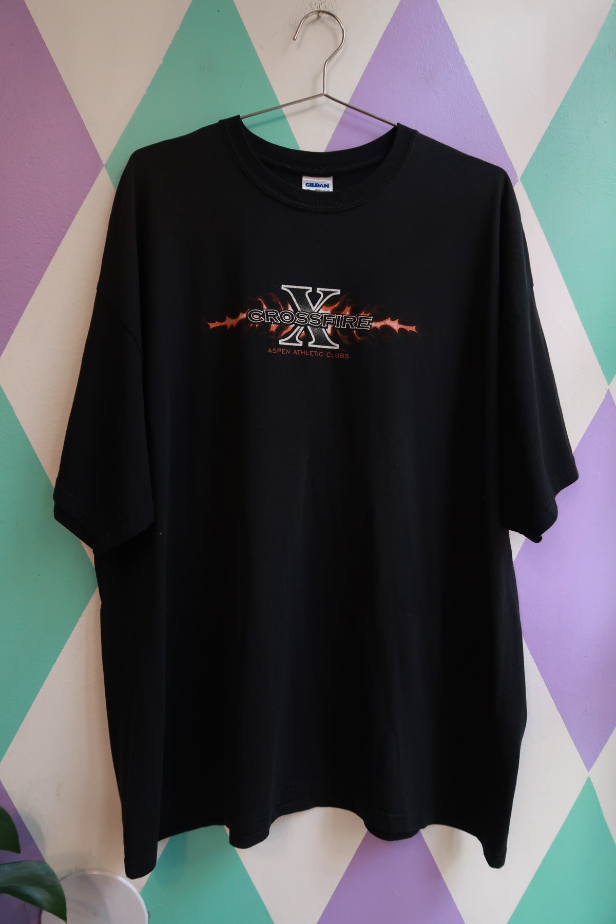 Vintage 2000s Black Crossfire Aspem Athletic clubs Flame Graphic T-Shirt