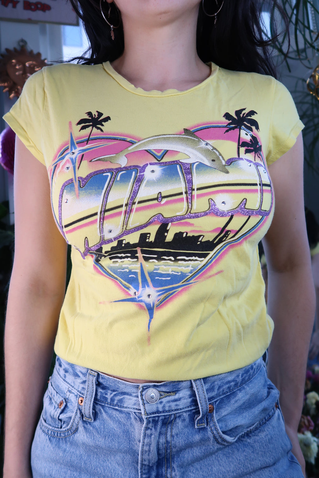 Vintage 2000s Yellow Miami Airbrush graphic Tee