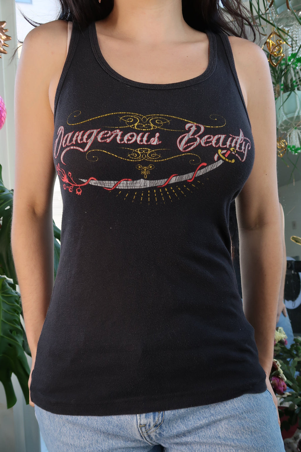Vintage Y2k Dangerous Beauty Black Tank Top by Bella