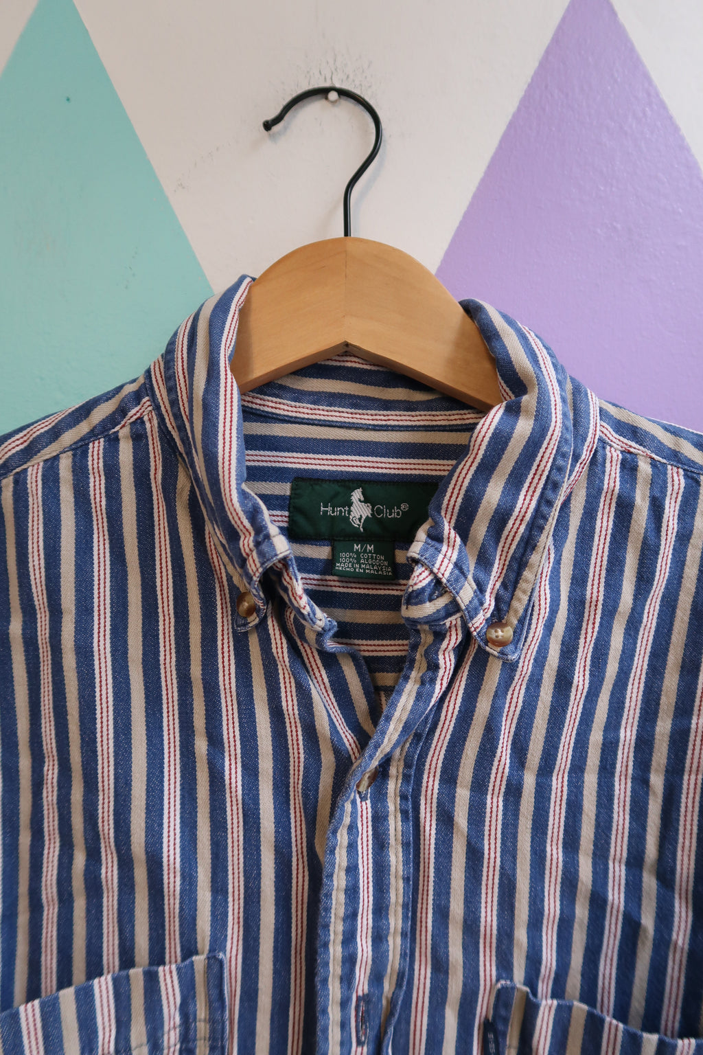 Vintage 90s Hunt Club Blue Striped Button-Up Shirt