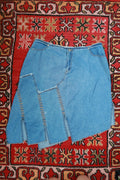 Vintage 2000s Plus Size Denim Midi Skirt Silver Grommet Chain Link Panel Jean Skirt