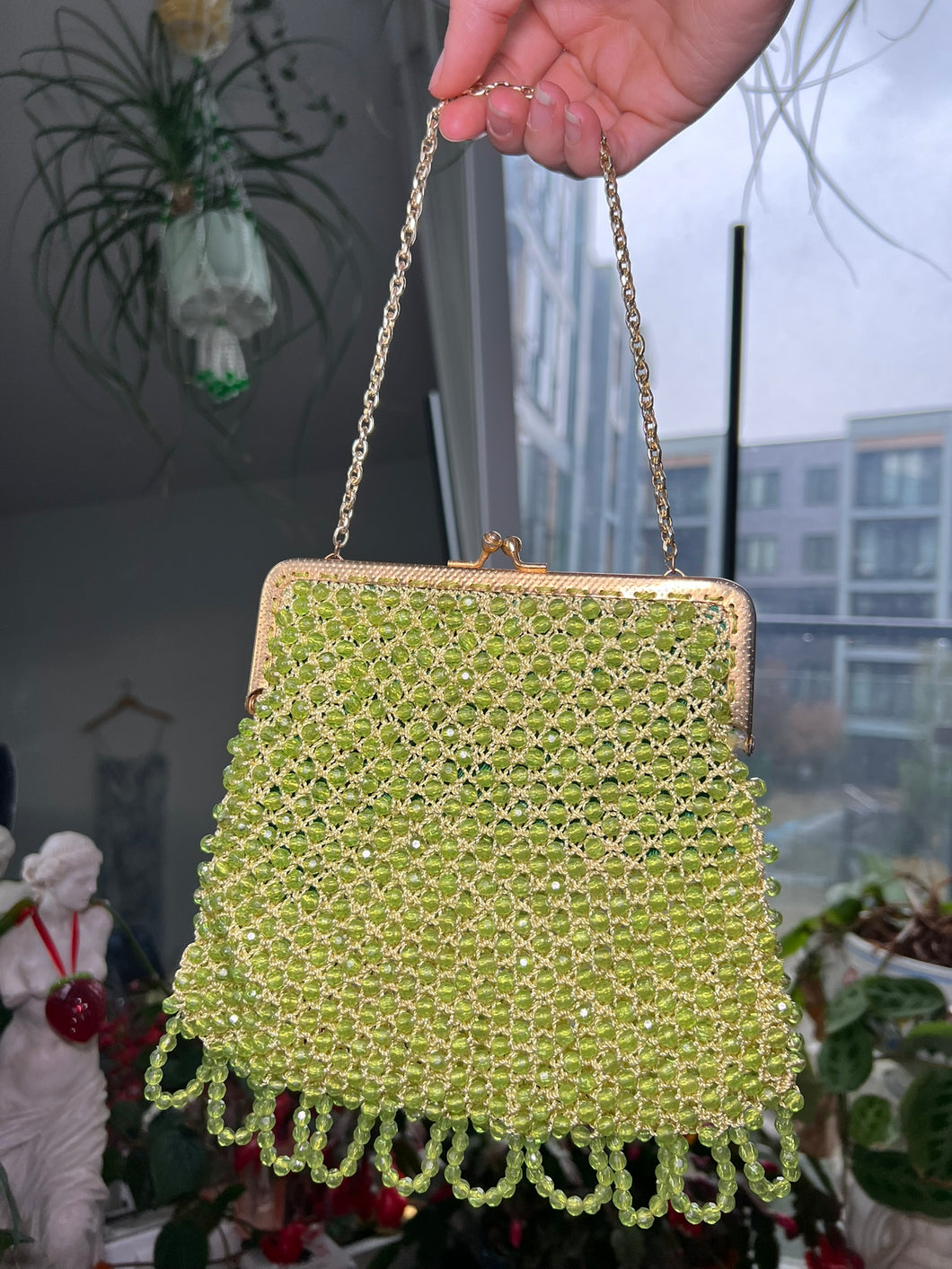 Vintage 1960s Green Beaded Handbag