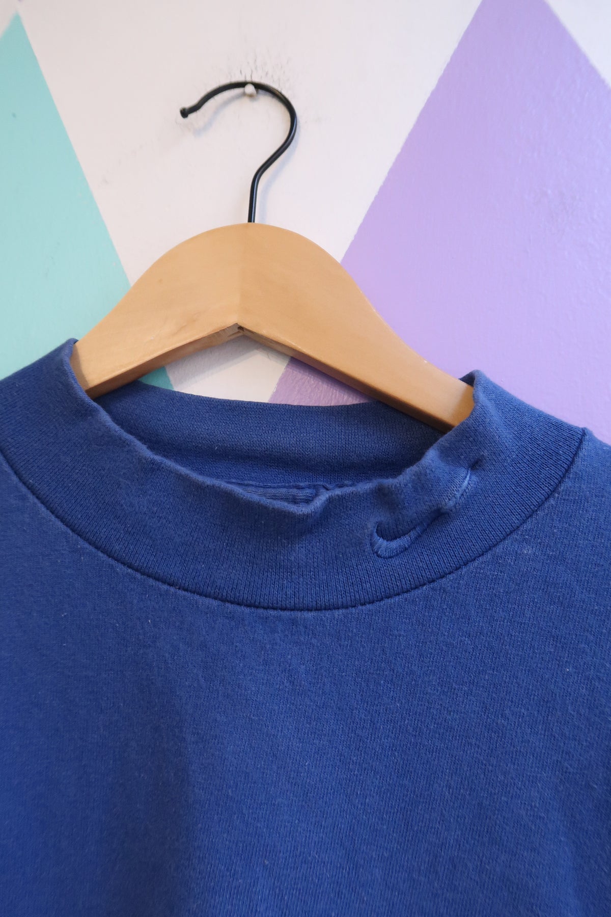 Vintage 90s Nike royal blue mock neck sweatshirt for men, Elektra Vintage men's top featuring classic athletic style.