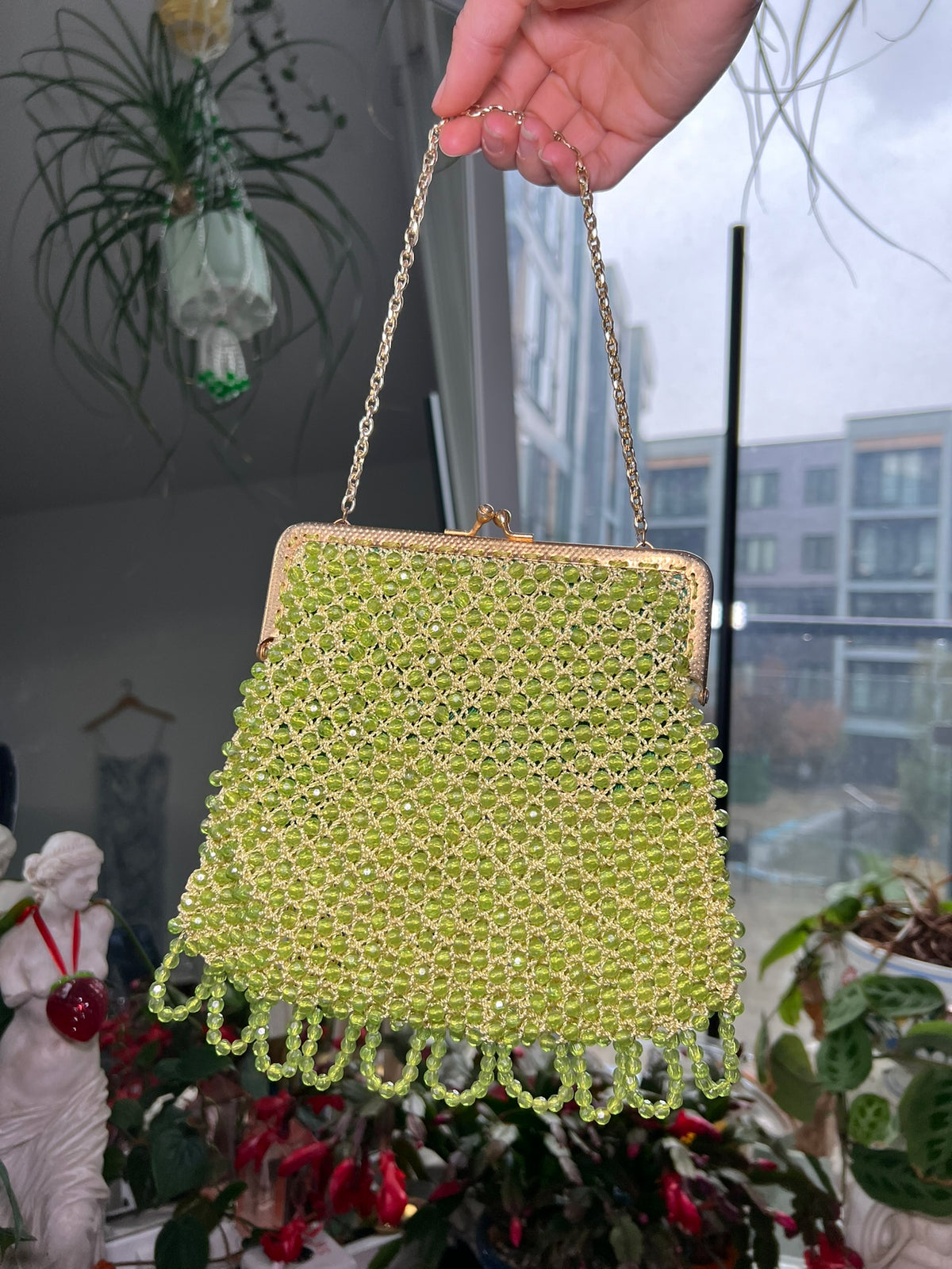 Vintage 1960s Green Beaded Handbag