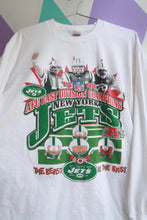 Load image into Gallery viewer, Men's vintage 1998 New York Jets South Park graphic AFC East Champions long sleeve tee by Elektra Vintage, featuring retro sports design.

