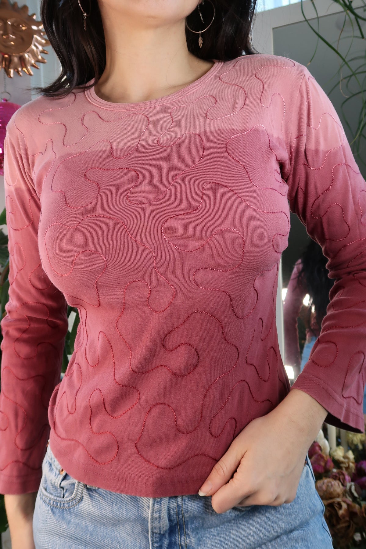 Vintage 2000s Two Tone Pink Long Sleeve Top