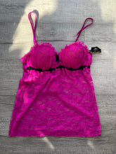 Load image into Gallery viewer, NWT Hot Pink Lace Negligee Top and Thong Set sz Medium
