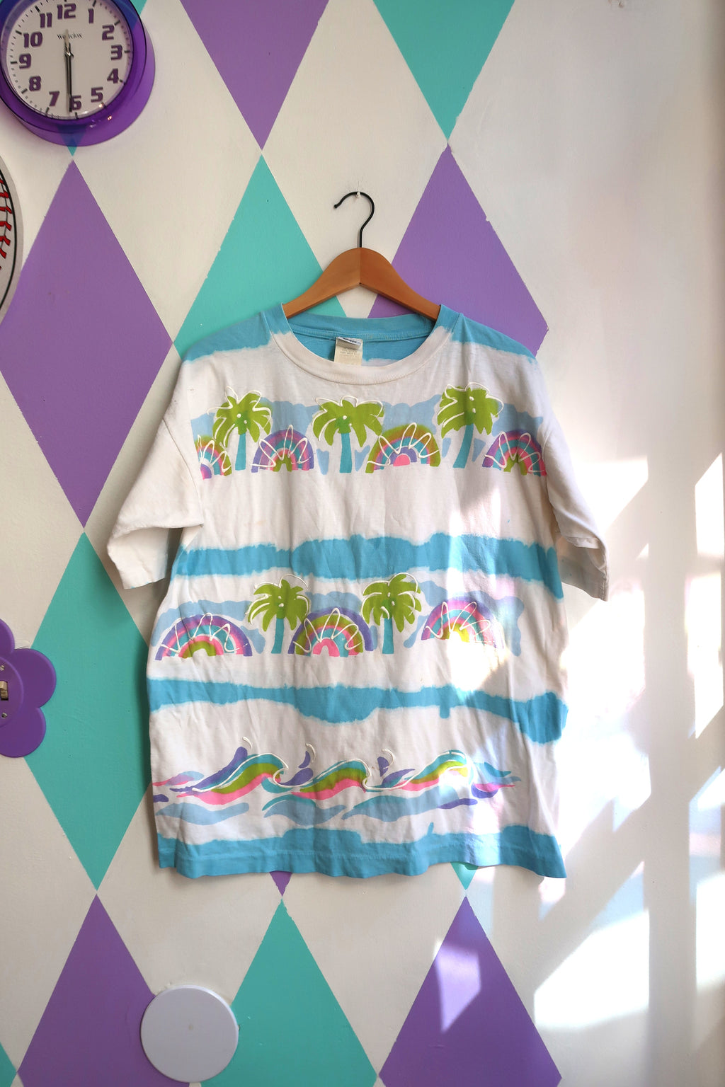 Vintage Tropical Pattern Striped Graphic Tee