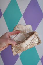 Load image into Gallery viewer, Elektra Vintage ivory beaded sequin pearl mini handbag, bridal clutch with iridescent finish, made in Japan, shoulder bag.
