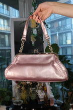 Load image into Gallery viewer, Vintage 90s Pink Metallic Shoulder Bag with Rabbit Fur Flower Accent
