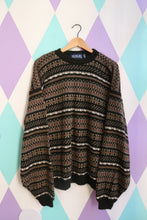 Load image into Gallery viewer, Vintage Honors 90s Earth-Tone Patterned Knit Sweater — Cozy Chunky Crewneck
