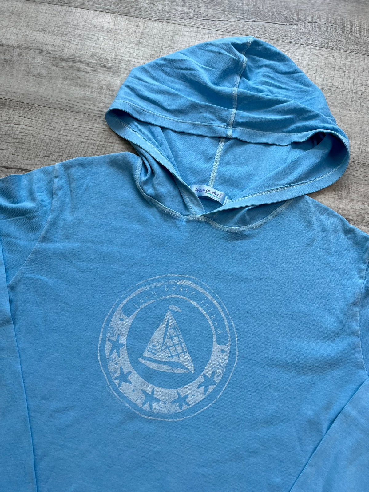 Vintage Long Beach Island Blue Sailboat Hoodie - Lightweight Pullover Hoodie by Fresh Produce - Elektra Vintage