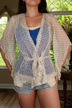 Load image into Gallery viewer, Vintage Elektra Women's Y2K silk polka dot wrap top, featuring a classic pattern and elegant design, displayed on a hanger.
