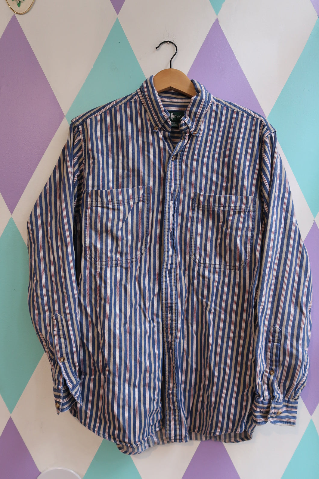 Vintage 90s Hunt Club Blue Striped Button-Up Shirt