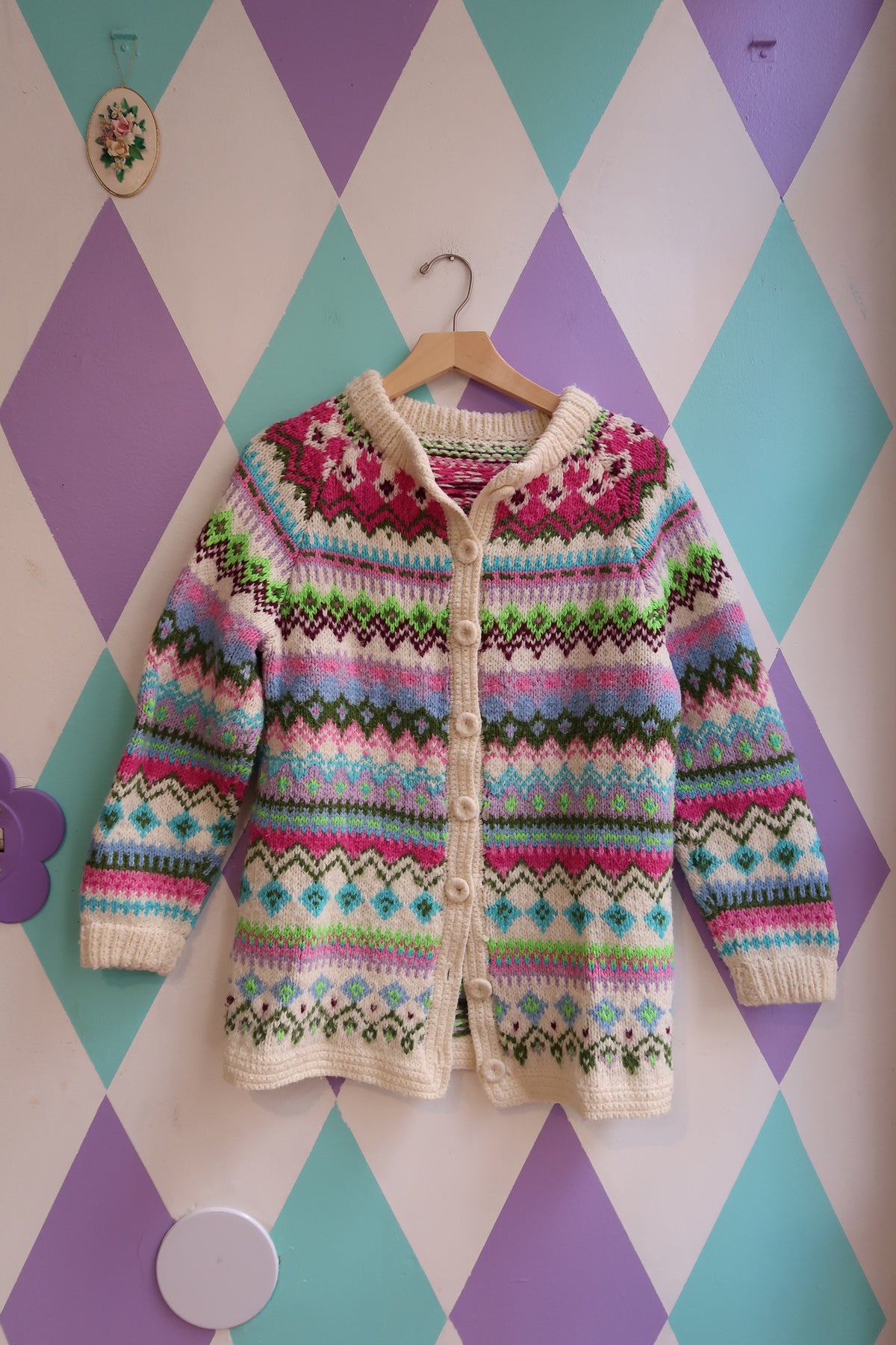 Vintage 1980s Hand Knit Cardigan