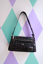 Load image into Gallery viewer, Vintage black croc-embossed shoulder bag by Elektra Vintage featuring Y2K style and a zip pocket, classic 2000s bag design.

