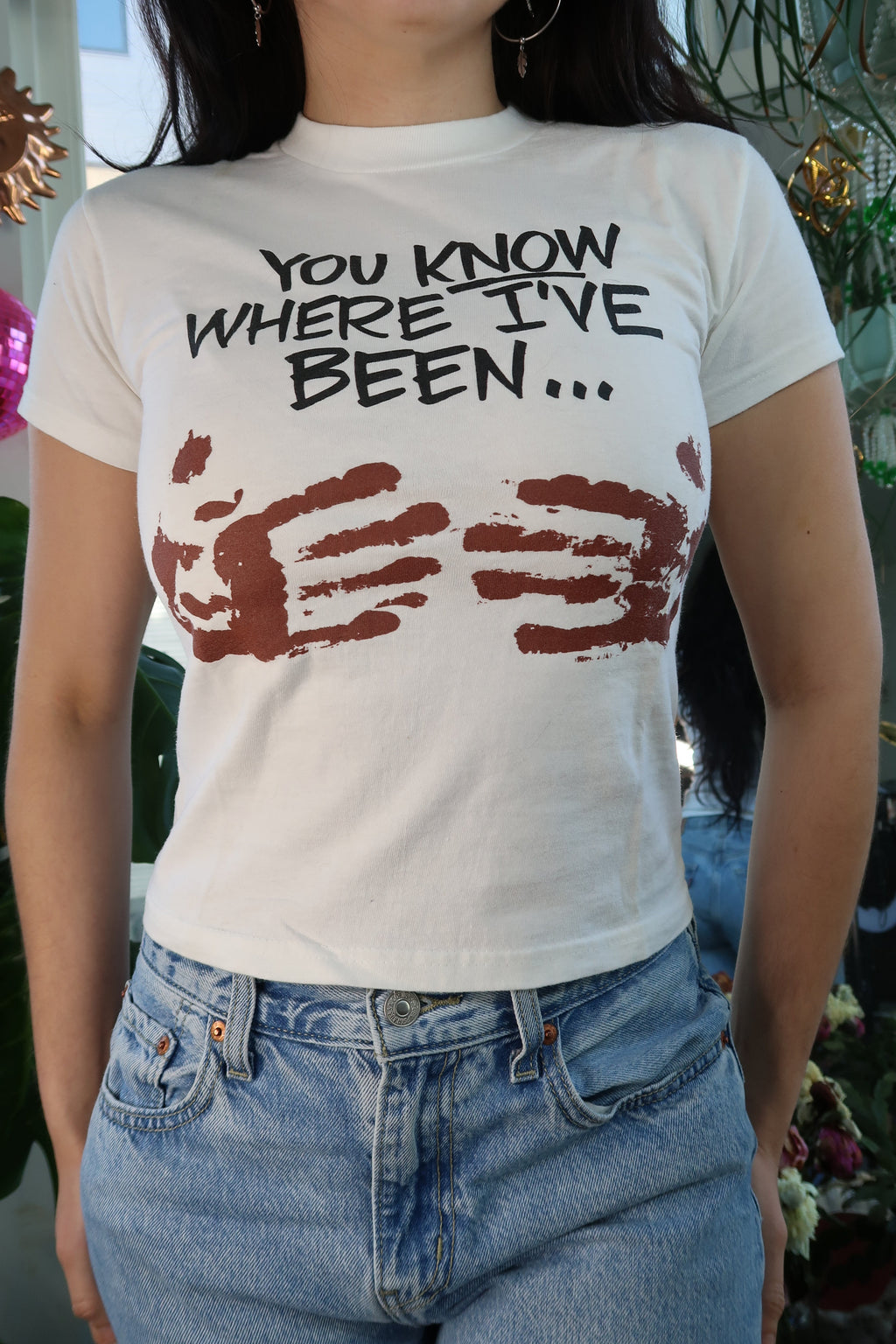 Vintage Dreamland BBQ baby tee for women by Elektra Vintage, featuring a retro-inspired graphic design on a casual top.